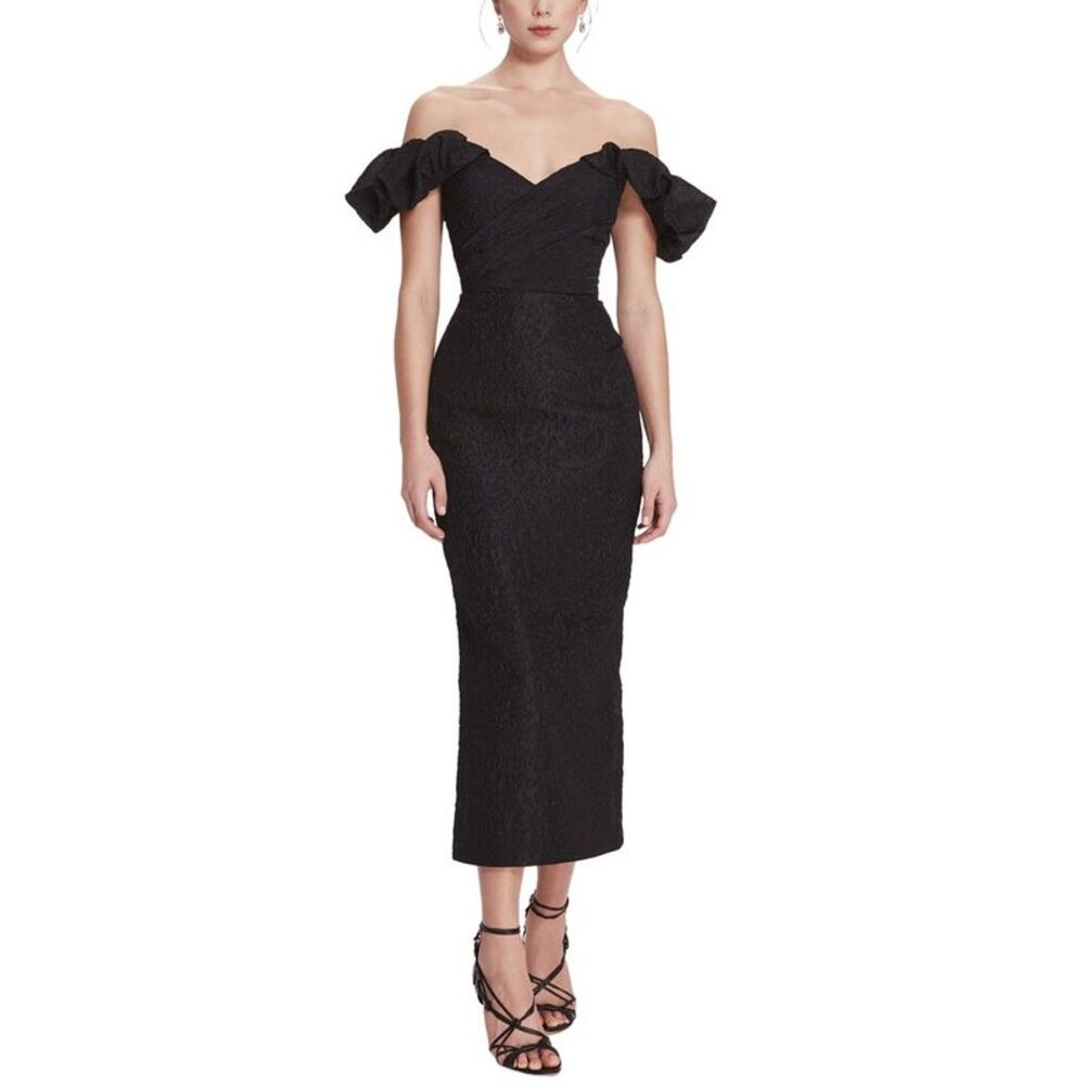 Off-Shoulder Black Maxi Dress with Ruffle Sleeves